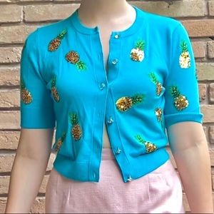 Alice + Olivia Pineapple Cropped Cardigan Sweater